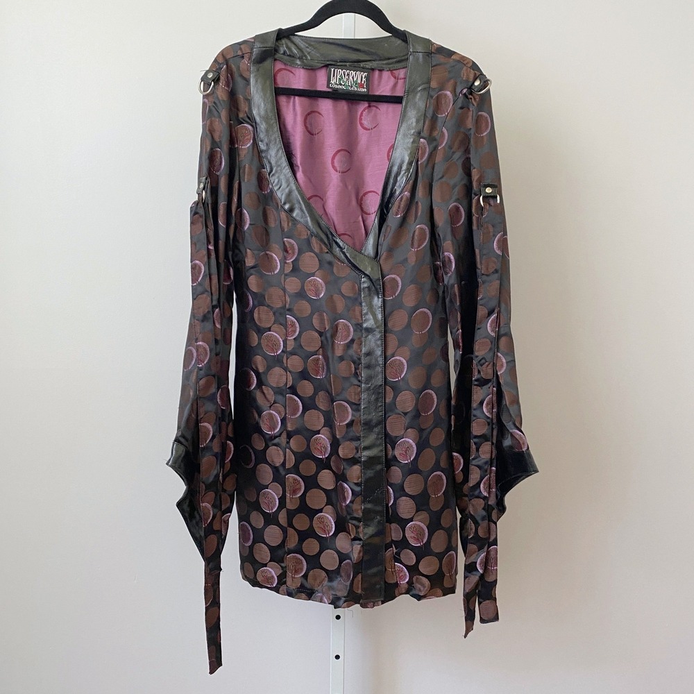 VTG Lip Service 90s Moody Witchy Goth Polka Dot Faux Leather Trim Top‎ L